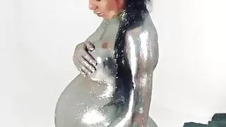pregnant nude hot bitch with silver body paint