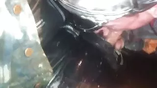 pissing on leather gay with blowjob