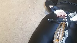 Black Satin Blouse and Shiny leggings Bondage