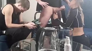 Girlfriend fucks another man in front of boyfriend