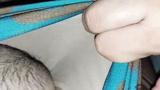 In the room with my stepsister, she lets me caress her pussy