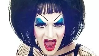 Sissy Slut Whore in Heavy Makeup plays with herself on cam