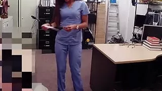 Hot amateur nurse wears seductive glasses during hot POV BJ