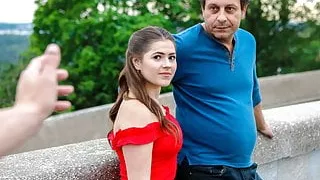 HUNT4K. Prague girl in beautiful red dress takes it off