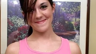 Leggy teen with a large clit sucks a FAT cock