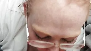 Redhead gives me head in backseat, with oral creampie