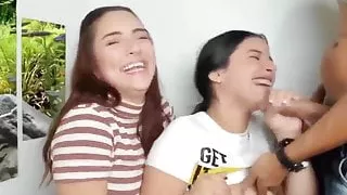 Two Chicks Get Horny with One Guy