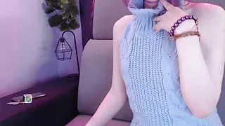 Cute tgirl in erotic sweater show herself and jerk off