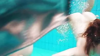 Three hottest babe swim naked in the pool