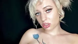 Blonde does topless ASMR boob massage