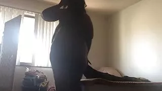 Bbw ebony with huge tits twerking while making bed