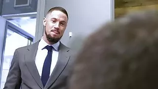 Muscular hunk Skyy Knox foot worshiped by his buddy in suit