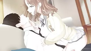 Hot anime bitch rides you while making out