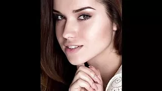 Pretty face brunette squats and spreads naked