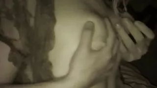 Gorgeous perky breasts with big nipples in black lingerie