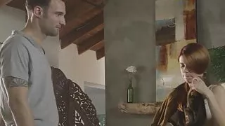 Busty redhead sucking cock