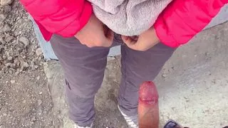 Real public cum in panties under the bridge