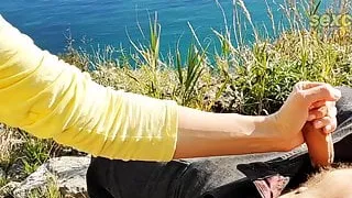 Stepsister Jerks Off Stepbrother OUTDOORS – Public