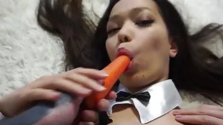 Horny Asian Bunny Blows a Big Dick