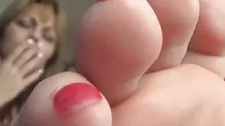 Amber Lynn Bach shows her feet