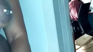 Thick Ebony Masturbates Next To Boss In Public