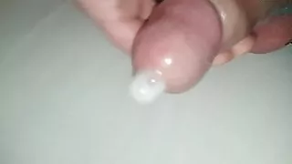 Cum into condom with testicles in condom, balls in condom