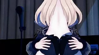 Fischl fucked against a wall and given a doggystyle creampie