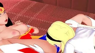 Super Girl and Wonder Woman scissoring. DC Lesbian Hentai.
