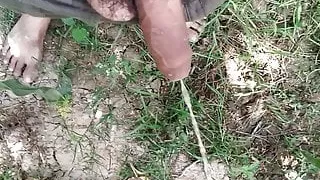 Big cock pissing in outdoor