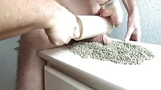 Rolling pin on cock till cumshot