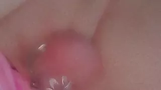 Sissy in chasity fuck with huge dildo