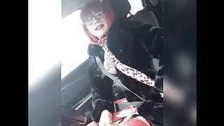 Sissy Sophie plays with her clit while driving