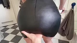 Cum On Her Leather Skirt