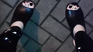 black platform wedges with toerings on my sexy feet