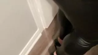 Sissy Whore in Leather Leggings and High Heels