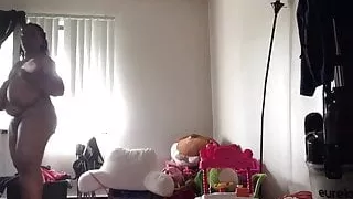 Solo bbw ebony cleans and shakes her huge boobs