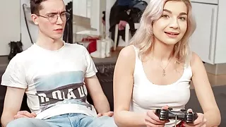 SIS.PORN. Blonde girl with shaved muff is humped by her lover