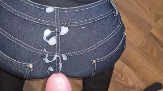 Great jeans walk! After a blowjob cumshot on hot tranny ass!