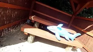 Kayak harbour - cyclist play with inflatable shark