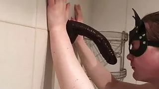 sissy dildo blowjob  and deepthroat practice