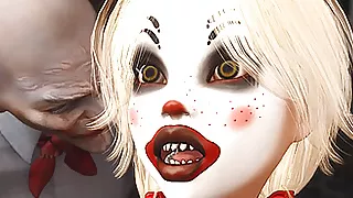 Joker bangs rough a cute sexy blonde in a clown mask