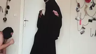 Muslim mistress canes fat slave