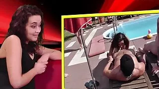 Teen Jasmin Babe reacts to her pool gangbang video (German)