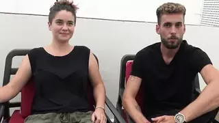 Big natural-titted teen in her first porno with her friend