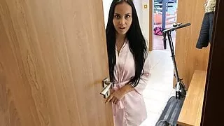 DEBT4k. Angry man tears brunette’s clothes off and penetrates her