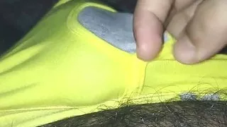 Wanking of Indian sexy guy with yellow underwear