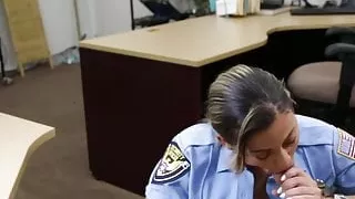 Latina pawnshop cop doggystyled after pov blowjob