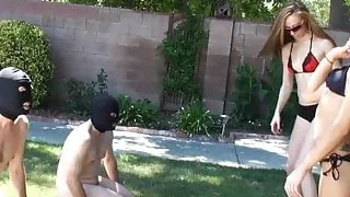 Dommes Playing With Naked male slaves
