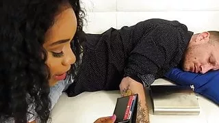 Sexy ebony stepdaughter fucks her step dad