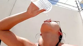 Drinking pee and swallowing cum in the garden, summer 2021!!